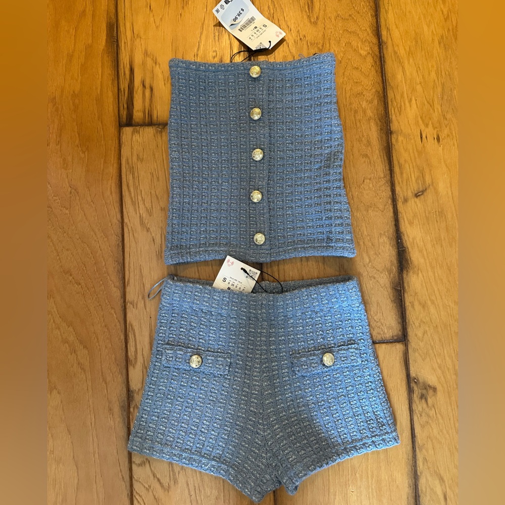 Zara Blue Textured Two-Piece Set